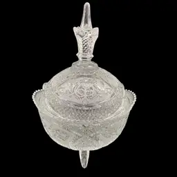 Vintage Fancy Etched Crystal, 3-Footed Bowl and Lid, Rose Design
