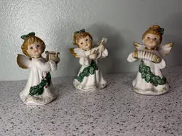 Vintage HOMCO Set of 3 Christmas Angels: Holly Berry Musicians Trio (#5252)