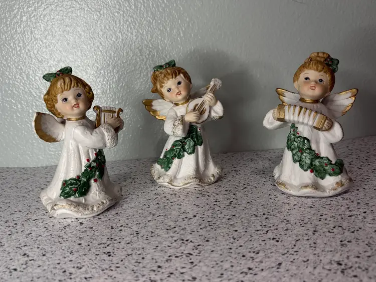 Vintage HOMCO Set of 3 Christmas Angels: Holly Berry Musicians Trio (#5252)