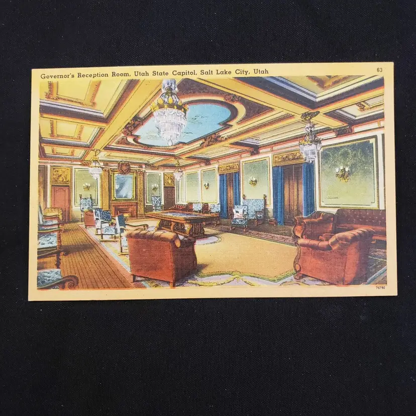 Postcard Utah State Capital Governors Reception Room Salt Lake unused Vintage