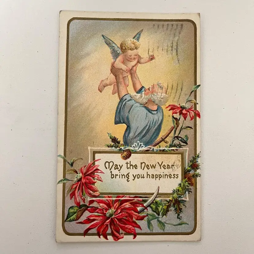 Antique 1911 Christmas Postcard Cherub Angel Vintage Early 1900s Used