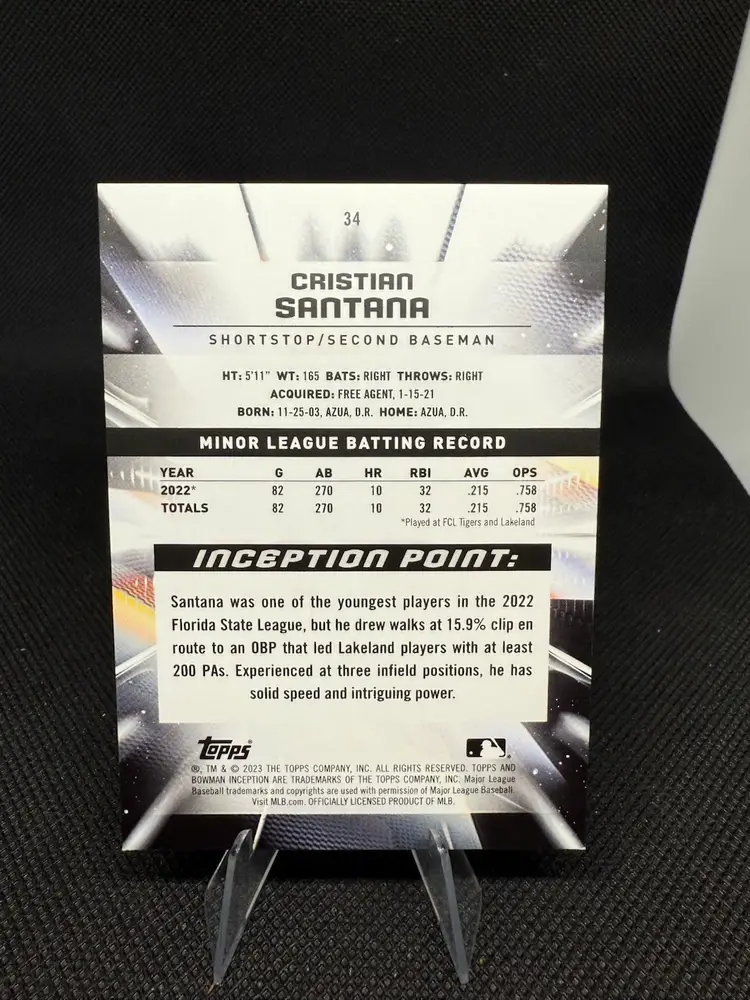 2023 Bowman Inception Cristian Santana Gold Foil /50 Detroit Tigers