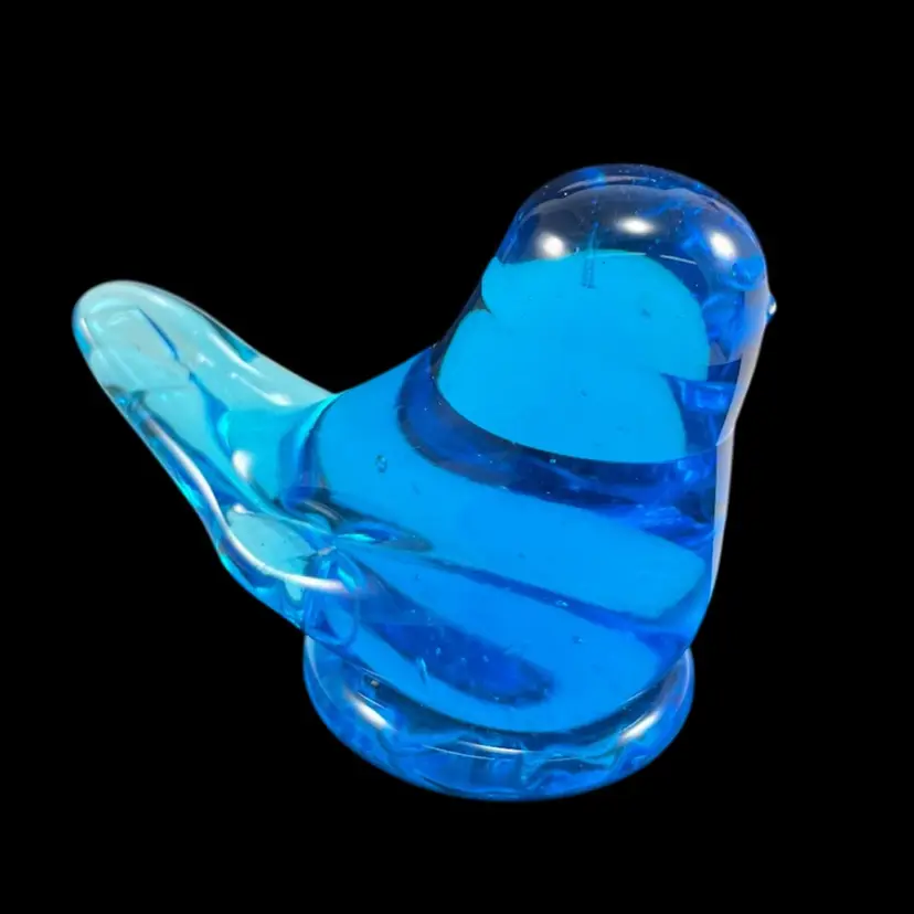 1986 Leo Ward Blue Bird Of Happiness, Signed Art Glass Bird, Hand Made Blue Glass Bird Figurine, Artist Signed By Leo Ward Vintage Glass Bird Paperweight