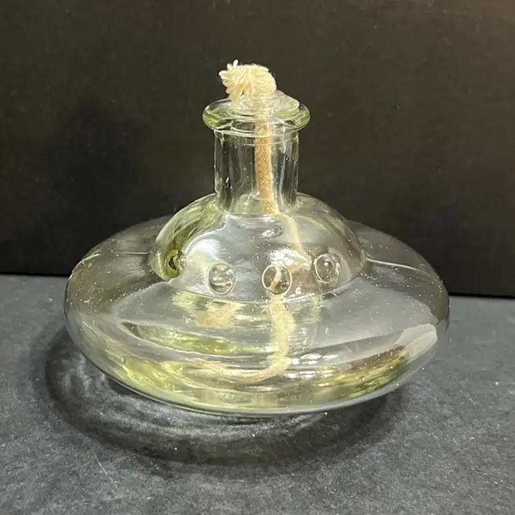 Unique Weirdo UFO Flying Saucer Clear Glass Oil Lamp ~3.75” x 4.5” diameter