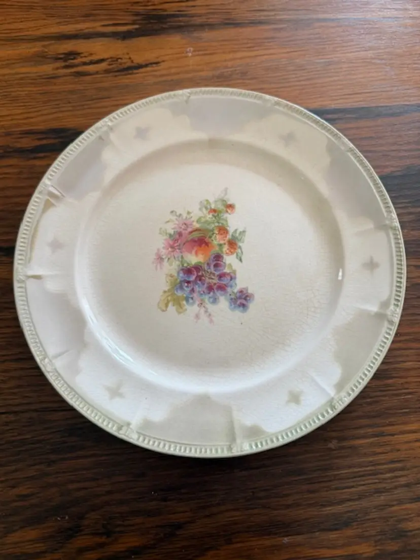 Vintage Crooksville China Dinner Plate – Floral Center with Embossed Star Border – Pattern #226 – 10” – Made in USA