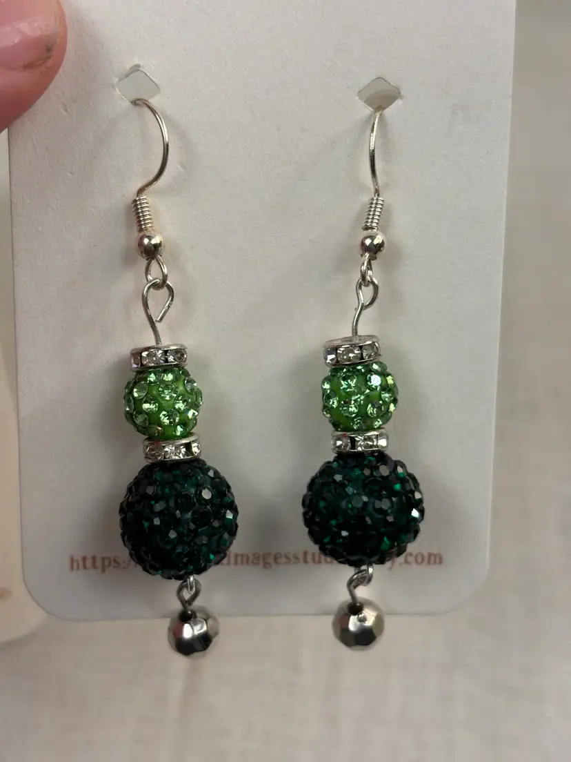 Handmade Green Rhinestone Earrings Metal Nickel Free St Patrick’s Day