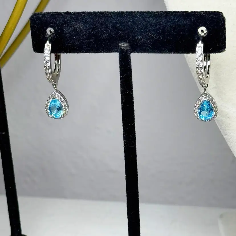 Sterling Silver Swiss Blue Topaz Hoops