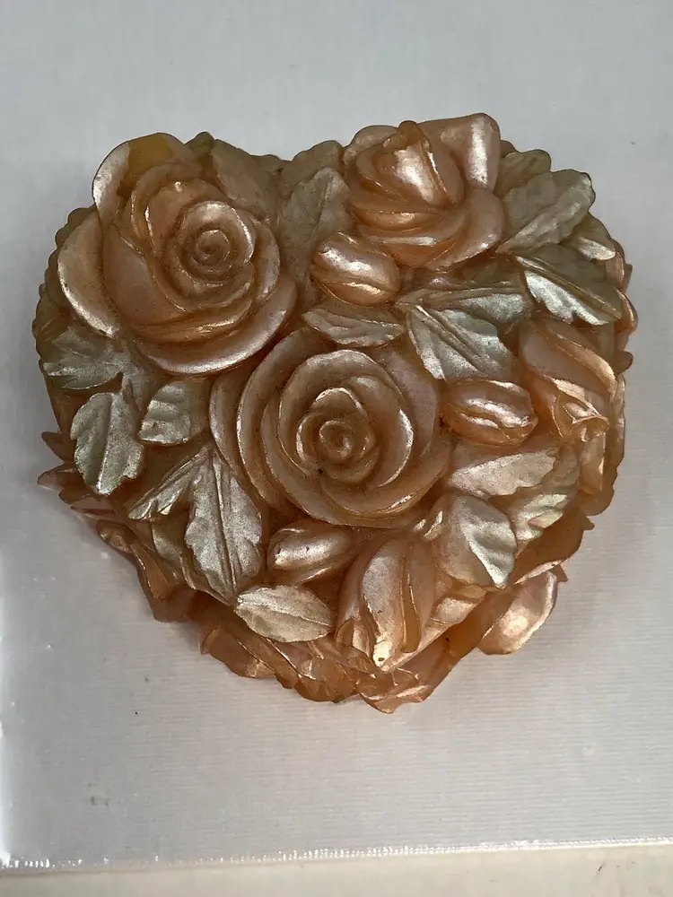 Carved Resin Peachy Rose Trinket Box