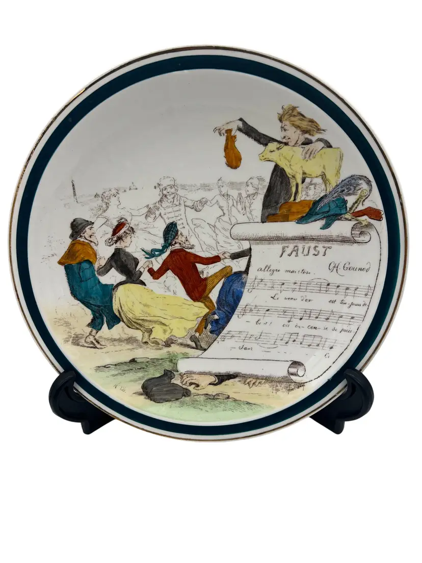 Antique Creil Montereau Sujets Musicaux Plate Faust Charles Gounod France Terre de Fer 8.5" Transferware c.1900s