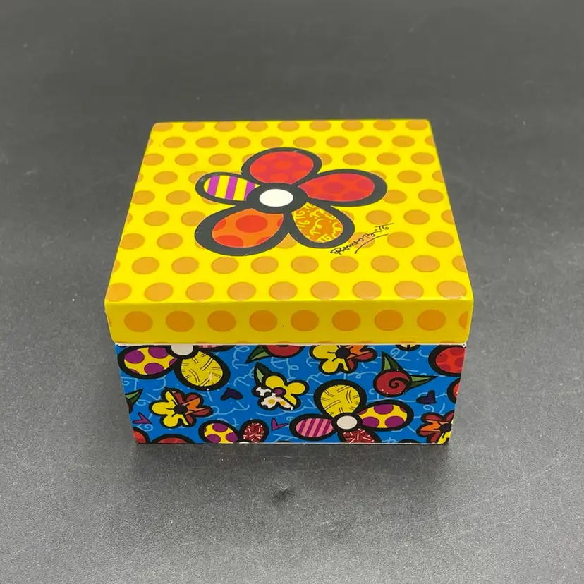 Romero Britto Flower Power Keepsake Box VTG Resin Signed