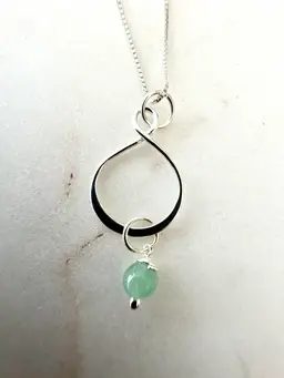 Sterling Silver Gemstone Green Aventurine Bead Drop Pendant Necklace
