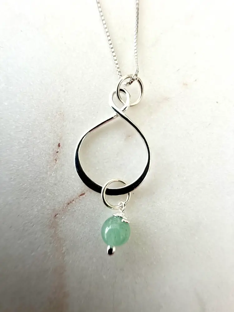 Sterling Silver Gemstone Green Aventurine Bead Drop Pendant Necklace