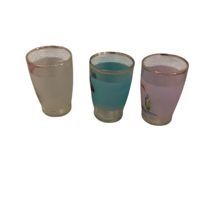 Miami Beach Hand Painted Juice Glasses 2 1/2 X 3 3/4 Inches