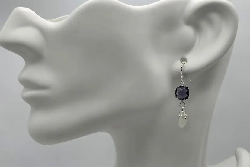 Real Maine Sea Glass Earrings with Purple Accent