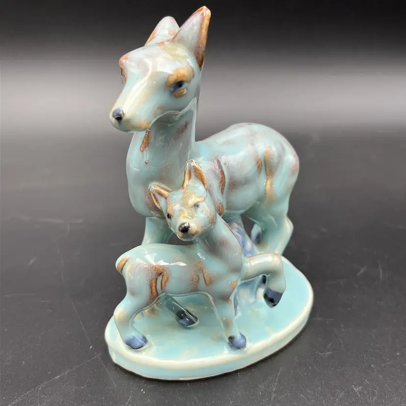 VTG Bambi Doe Deer Fawn Ceramic Figurine Blue Brown 1950's 1960's MCM Glaze