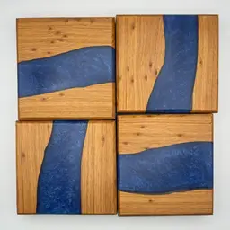 Wood And Blue Epoxy Drink Coasters - Abstract Nautical Beach Theme