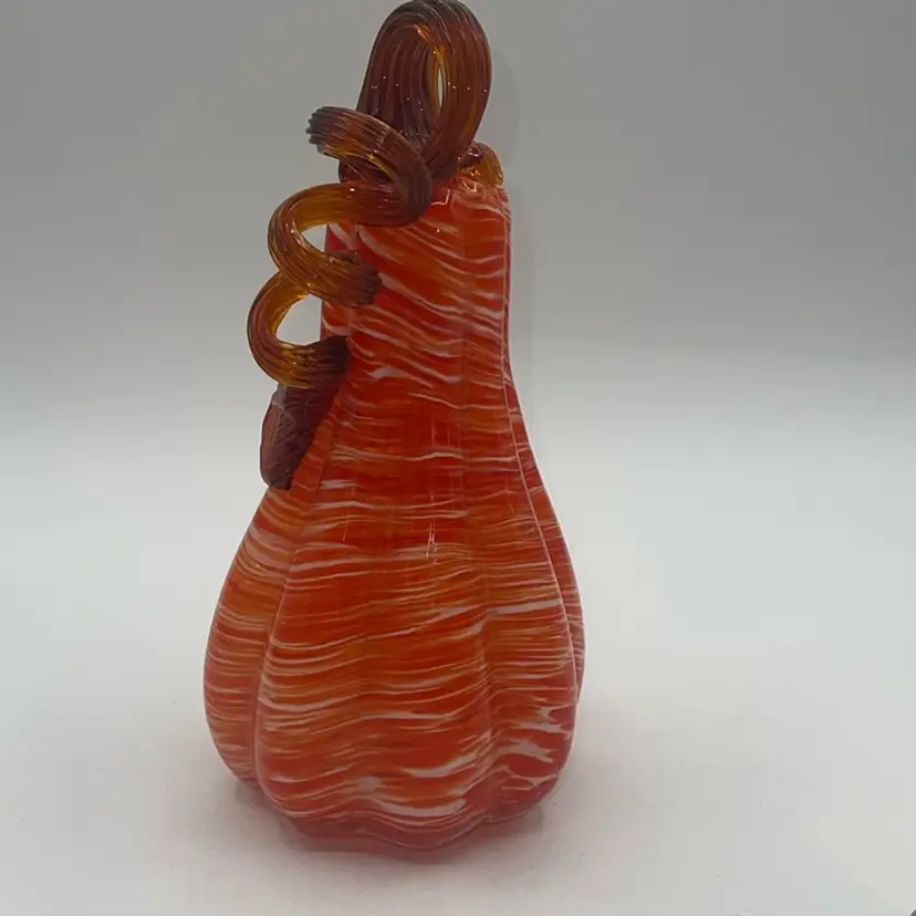 Orange Swirl Art Glass Orb Paperweight 8”