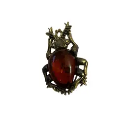 Brass Amber Alder Leaf Beetle Brooch 1 1/2” X 1”