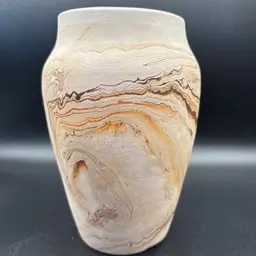 Nemadji Clay Pottery Vase 6.25" USA Orange Brown Swirls