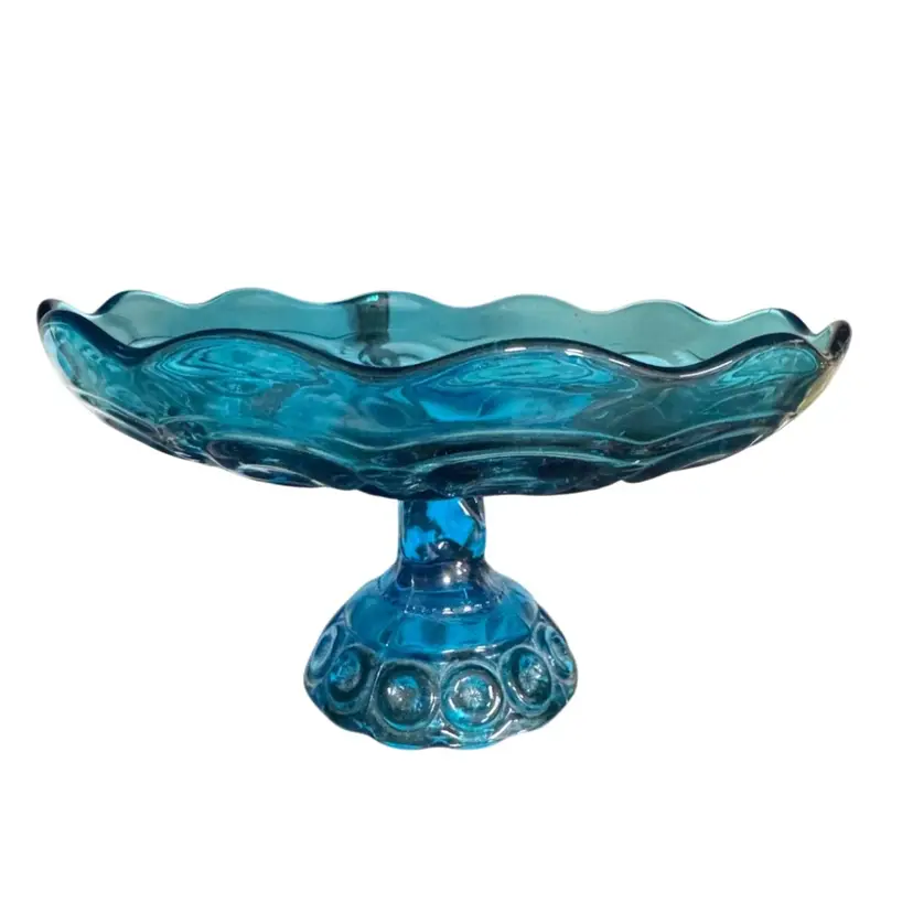 Vintage LE Smith Moon and Stars Blue Compote 10" Collectible Glass