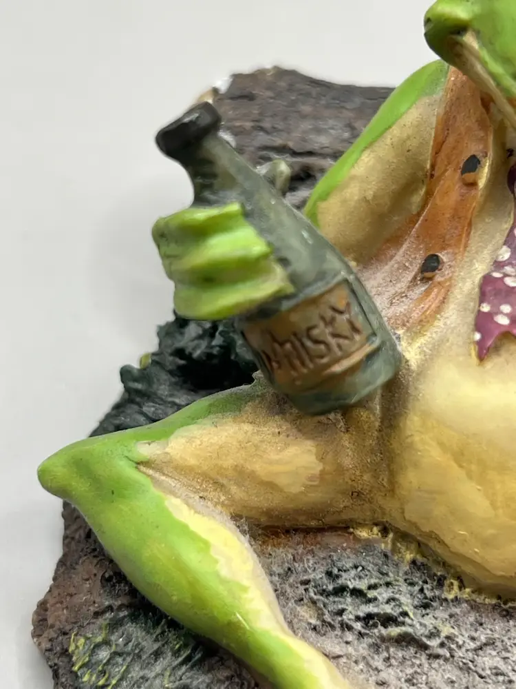 Frog With Whiskey Resin Figurine Signed 1996 3”