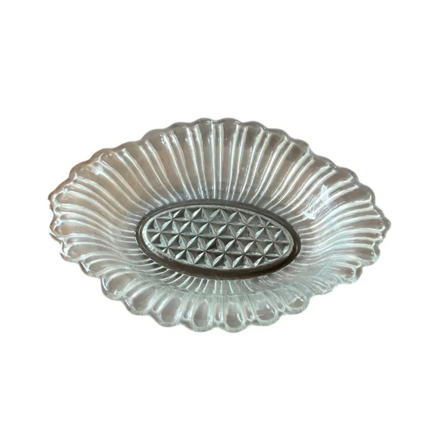 🎉Anchor Hocking Clear Glass “Loop And Diamond” Oval Candy Dish