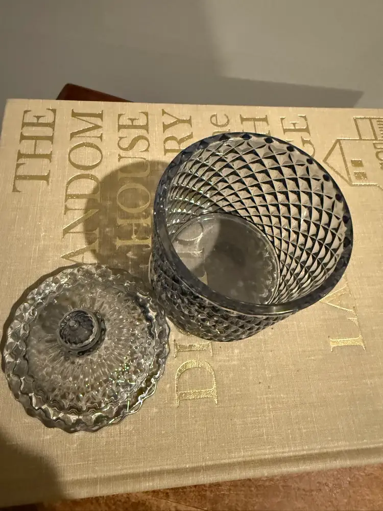 Grey Diamond Faceted Glass Apothecary Jewelry and Candy Jar with Lid