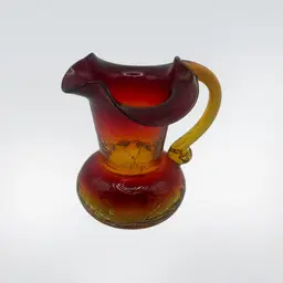 Vintage Kanawha Amberina Crackle Glass Pitcher, 4” Tall x 3.25” Wide