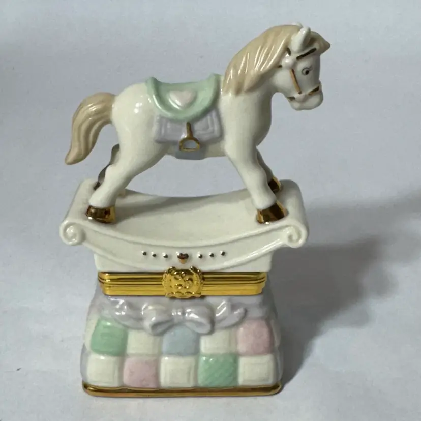 Lenox Treasures Rocking Horse Hinged Treasure Box Baby Trinket Box No Charm 3.75 Tall