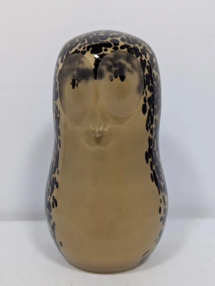 Wedgwood England Art Glass Speckled Brown Owl Figurine Sculpture Paperweight