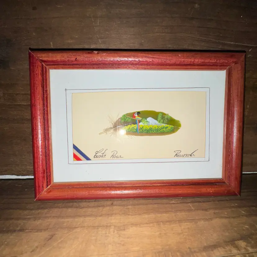 Costa Rica Feather Painting Parrot Framed Art, Signed