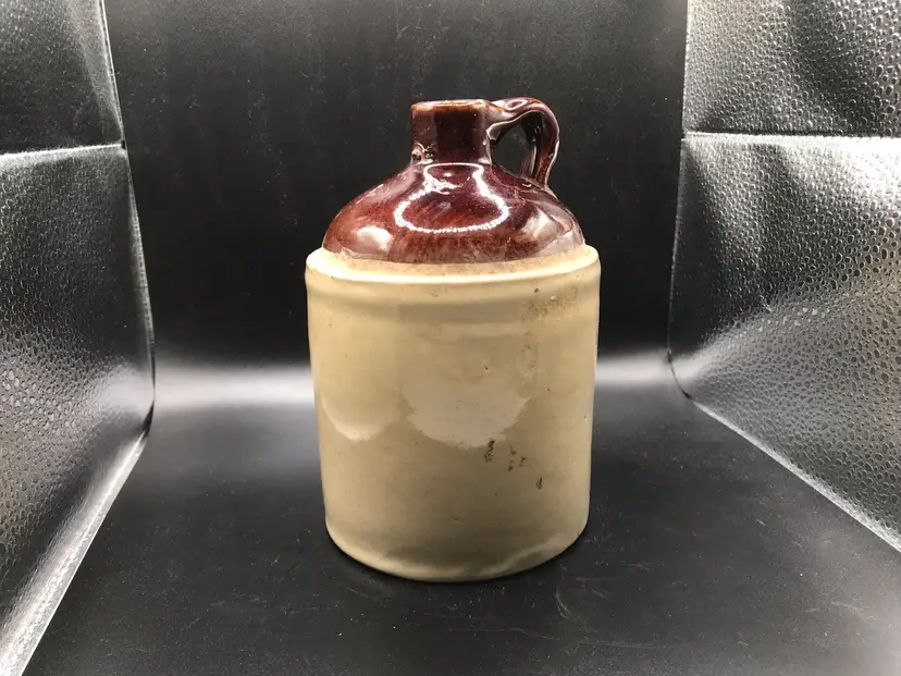 vintage two-toned stoneware jug whiskey jug or liquor crock 8.5”/ 6” Round