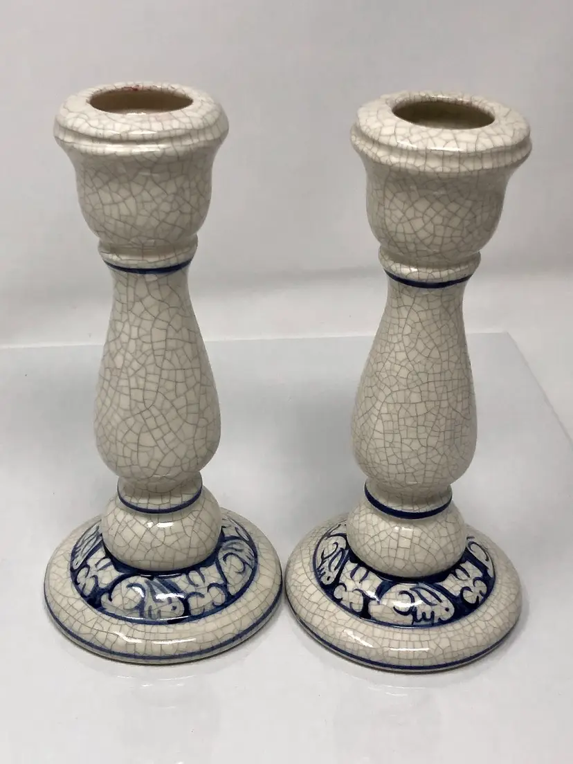 The Potting Shed Pair of Crackle Rabbit Candlestick Holders