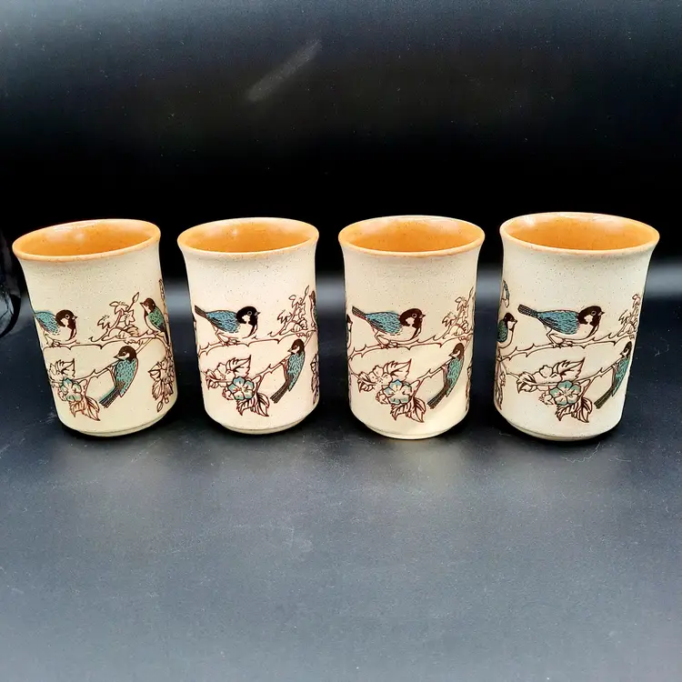 Vintage Bluebird Mugs Ashdale Pottery England Set of 4 Coffee Tea