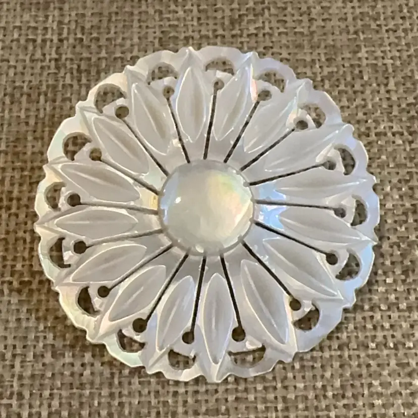 Vintage Carved Mother Of Pearl Brooch