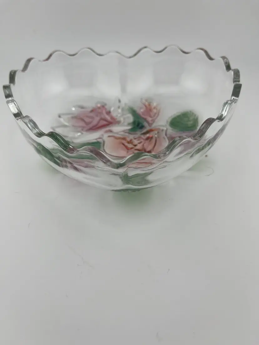 Mikasa Heart Shaped Dish with Etched Pink Roses