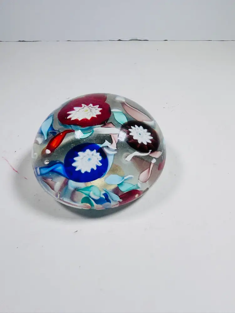 Vintage Murano Art Glass Millefiori Ribbon SCRAMBLE Paperweight