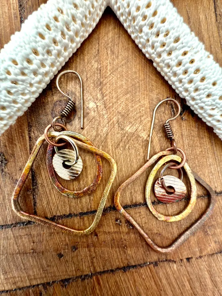 Mixed Metal And Square And Oval Hoop Earrings