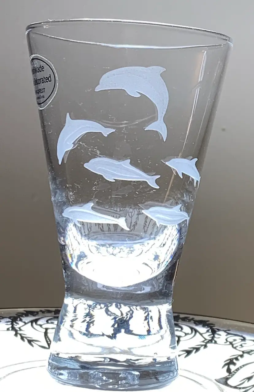 3oz Shot Glass Dolphins Etched Clear Glass