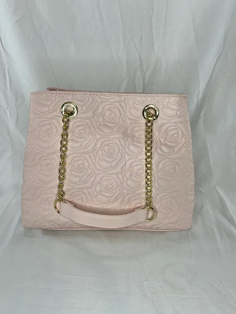 Betsey Johnson Quilted Pink Shoulder Bag with Tassel Chain Shopper Tote