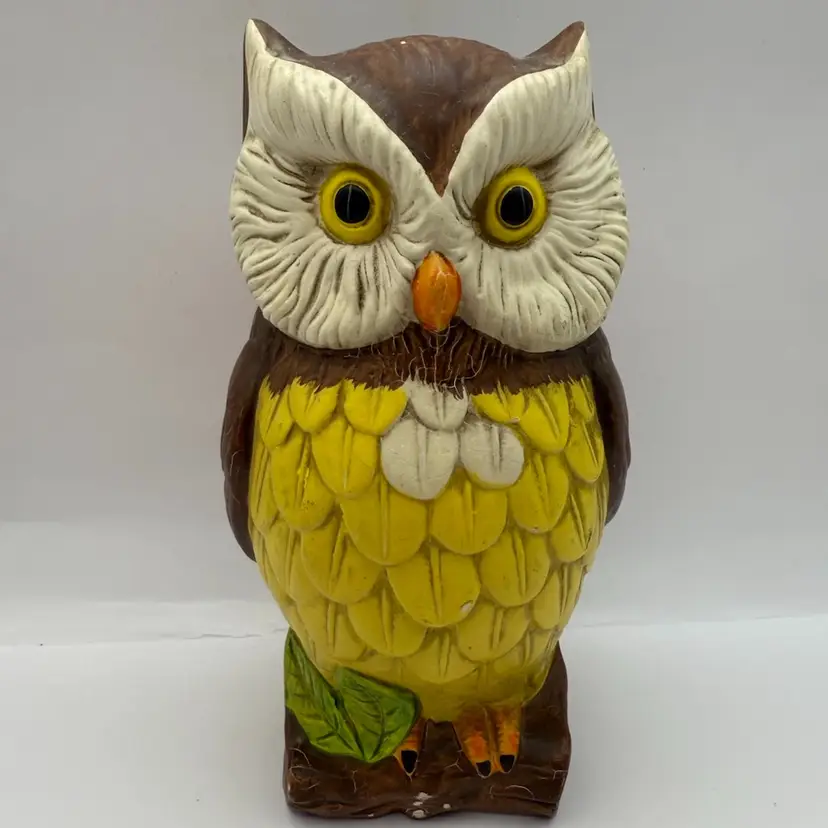 Lefton China Hand Painted Groovy Owl Coin Bank 6.5”