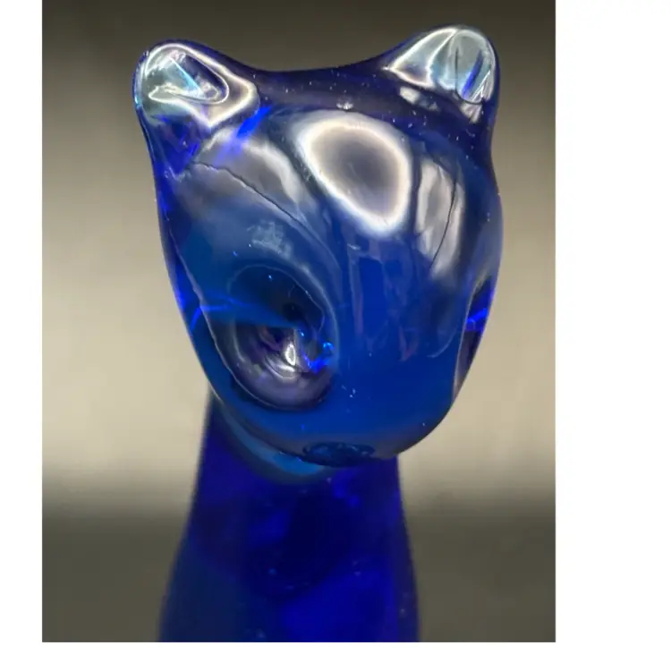 MCM Shaped Art Glass Cobalt Blue Sitting Cat Figurine