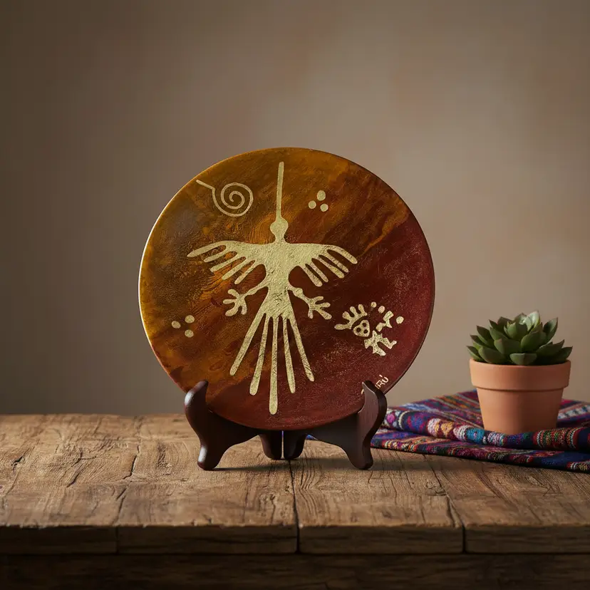 Hand Painted Stoneware Peruvian Plate w/ Decorative Bird