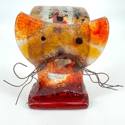 Orange Fused Art Glass Bendy Cat Figurine