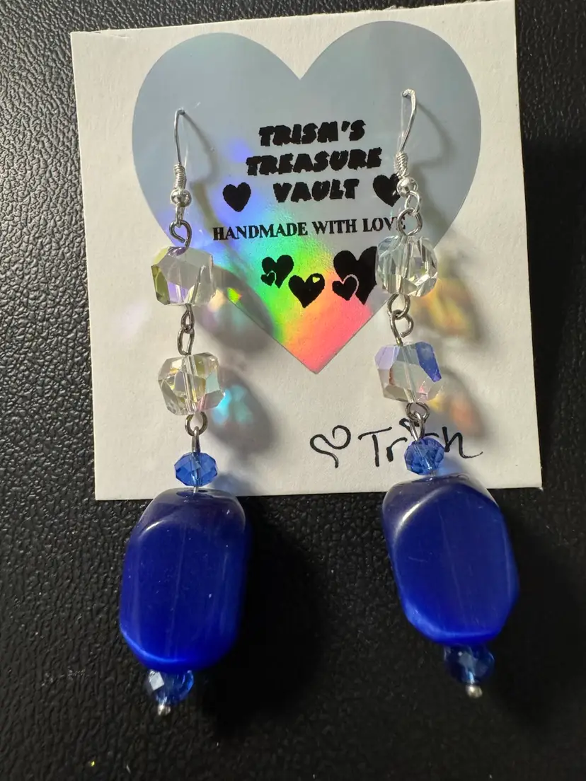 Handmade With Love Blue & Aurora Borealis Glass  Earrings