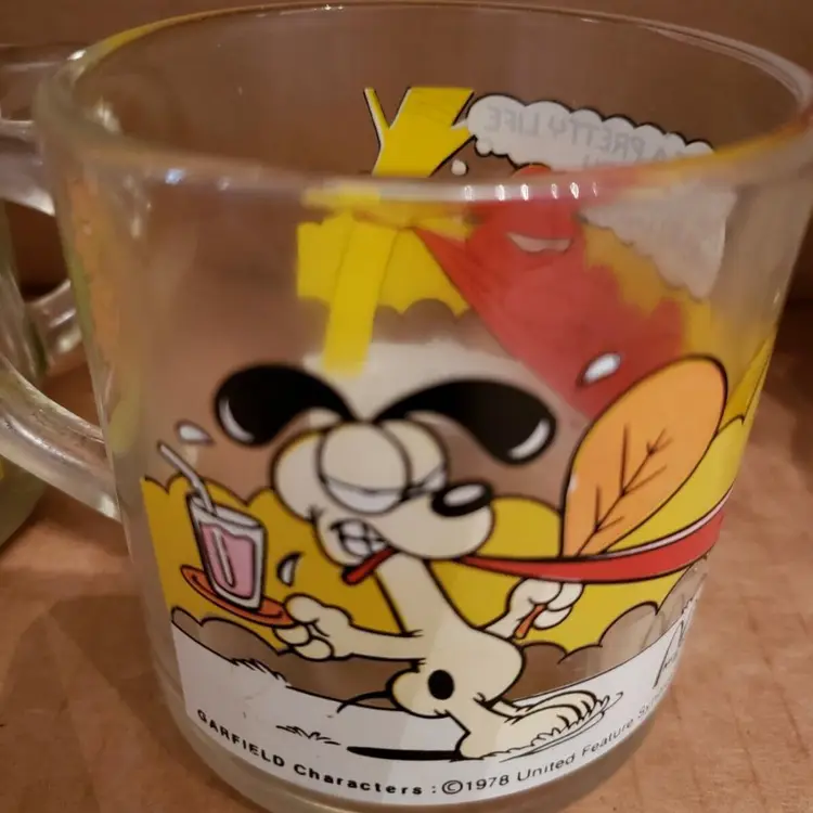 McDonald's Set of 3 Garfield Jim Davis Clear Glass Coffee Mugs Cups Vintage 1978