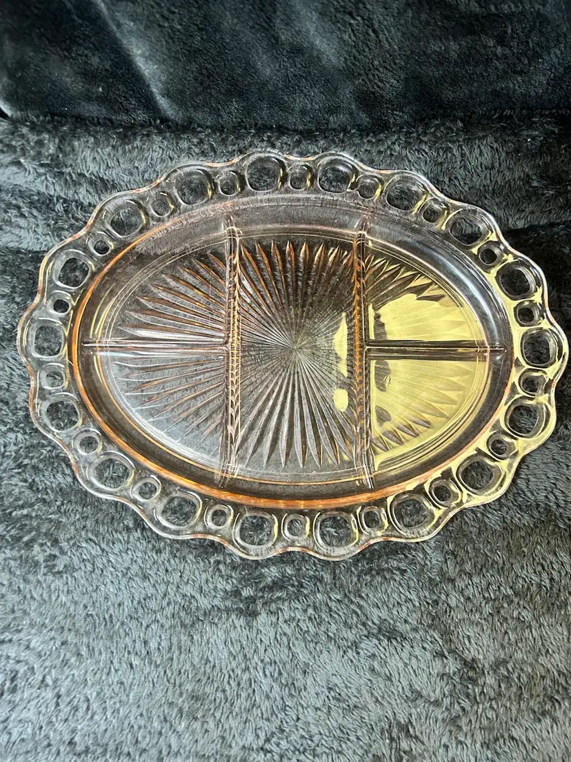 Vintage Hocking Laced Edge Old Colony 5 Section Divided Relish Dish Pink 1930's