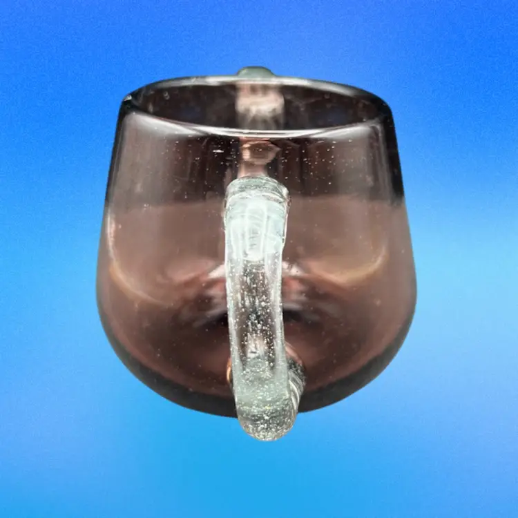 #234B Vintage Hand Blown Open Sugar Bowl In A Smokey-Purple Color With Two Clear Applied Handles. Not Signed