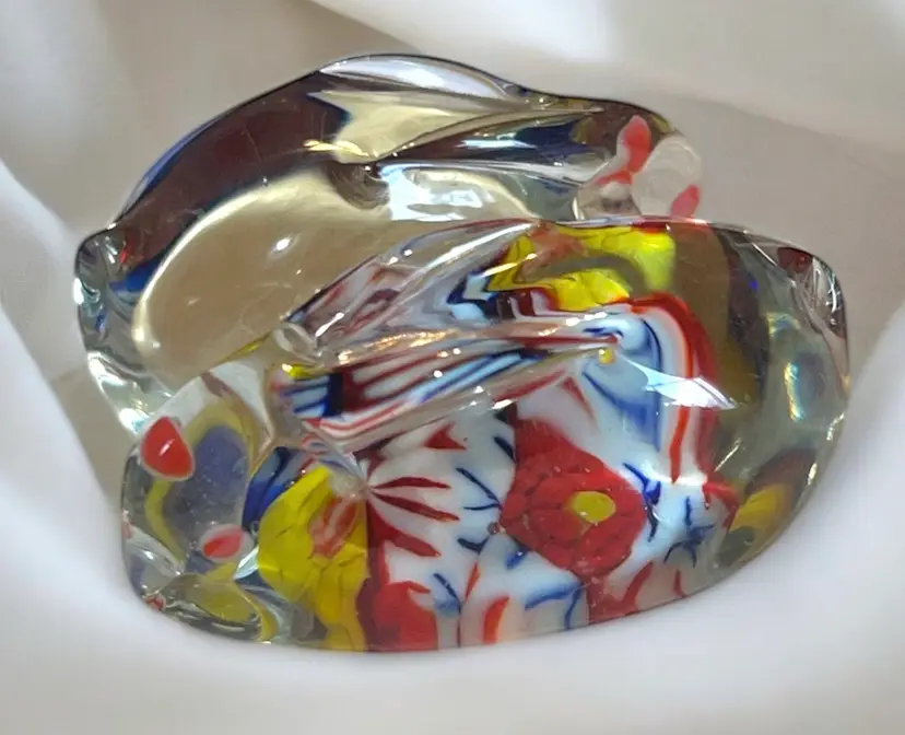 Pair Of Snuggle Bunny Rabbit Art Glass Paperweight Millefiori unbranded small 2”