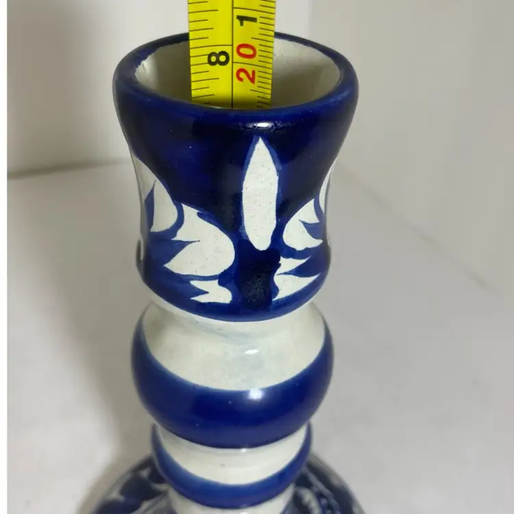 Blue & White Mexican Ceramic Candlestick